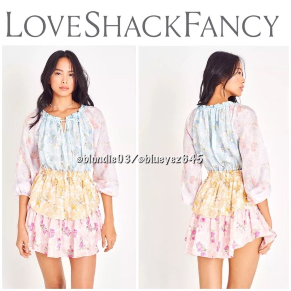 LoveShackFancy popover silk mini dress in rainbow cloud XS NWT